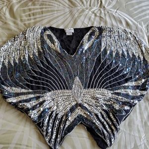 Vintage sequin butterfly top black